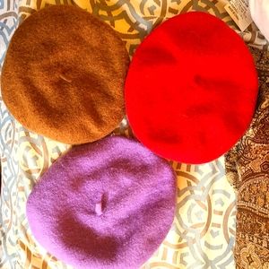 3 Wool Berets Multi solid color